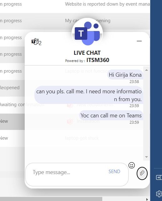 ITSM360 Teams Chat