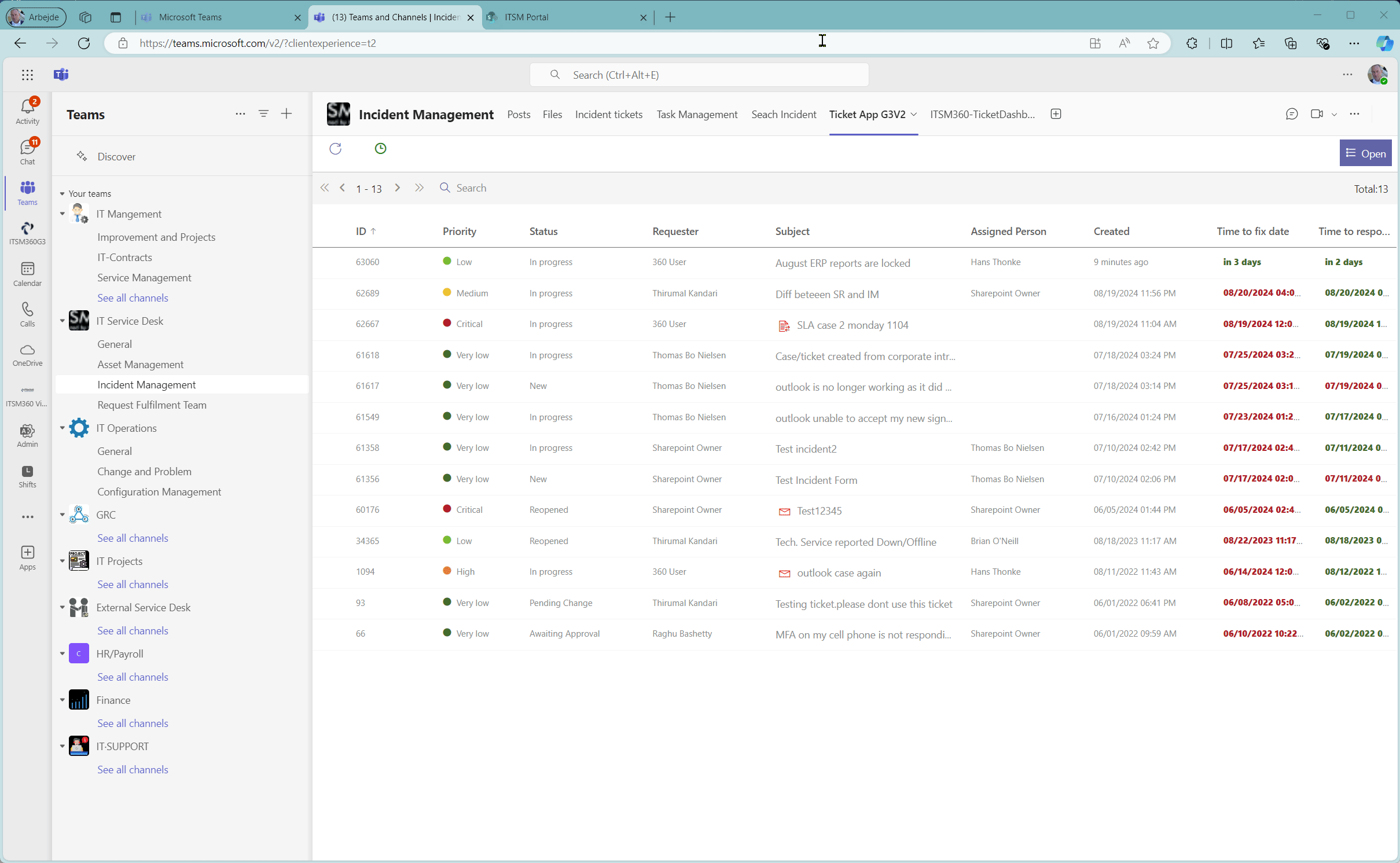 ITSM360 Ticket App G3V2 in Microsoft Teams